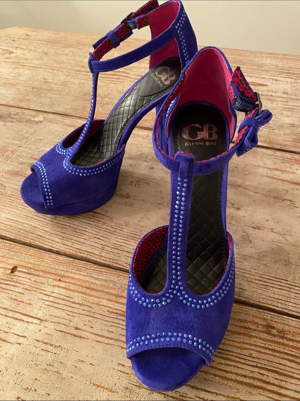 Gianni Bini Cobalt Blue Suede T-Strap Platform Heels